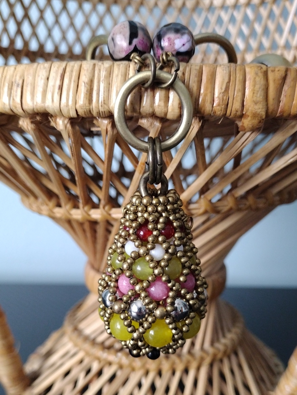 Pam Hiran Anthropologie Chunky Bohemian Teardrop Beaded Pendant Necklace